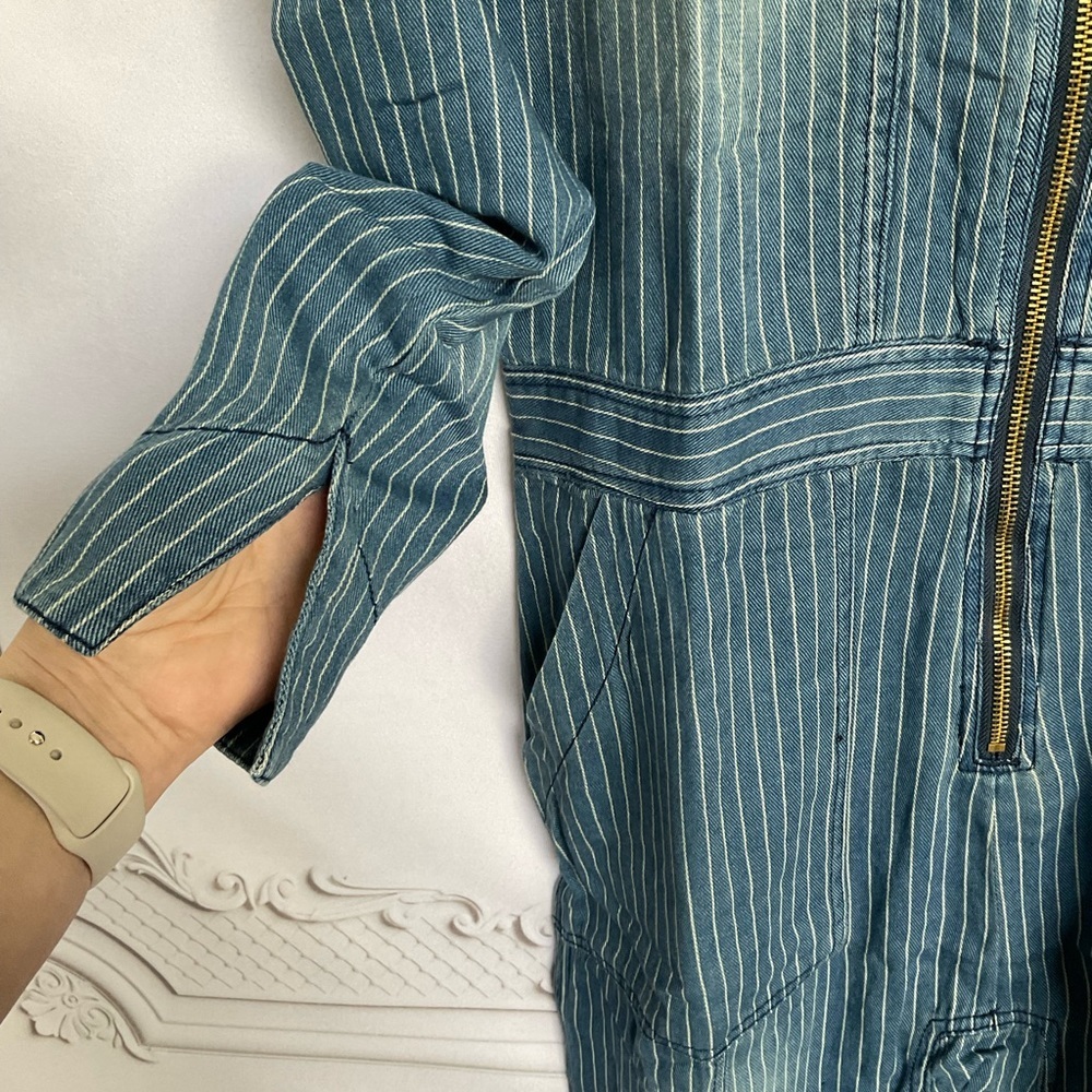 Sandrine Rose FREE PEOPLE Deep Zip Denim Jumpsuit Slouchy Small Utility Style - Picture 4 of 11